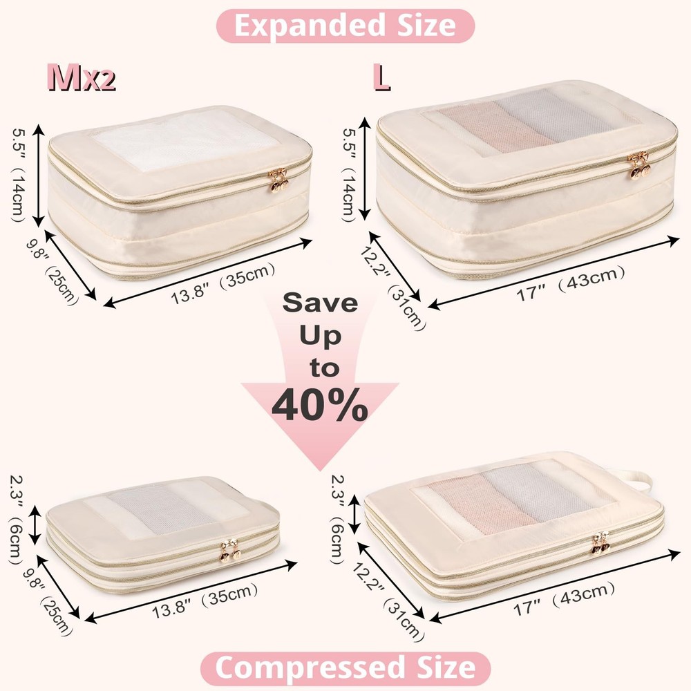 Expandable Double-Sided Compression Packing Cube，3 Set Lightweight Double Dec...