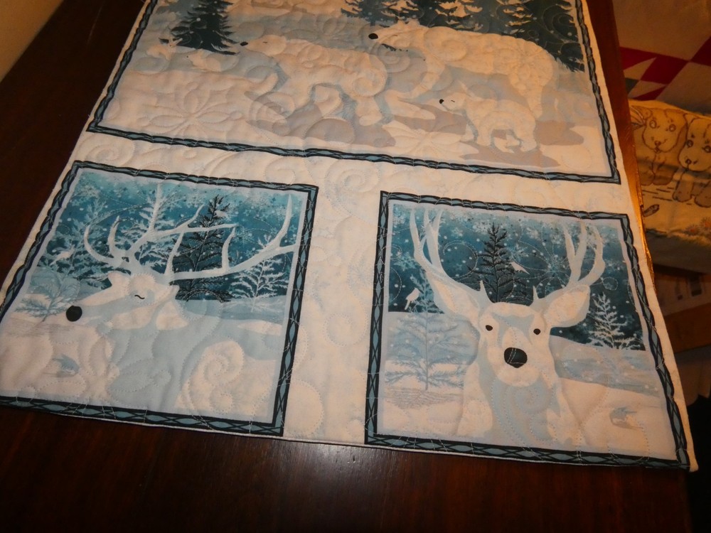 Polar Bear & Deer Handmade Quilt Panel Wall Hanging