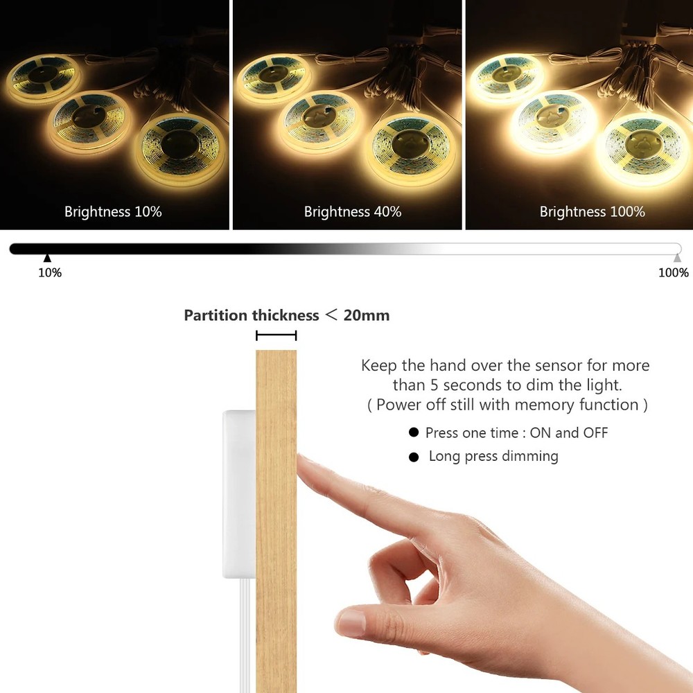 Dimmable COB LED Acoustic Light Strip with Touch Control & Custom Length