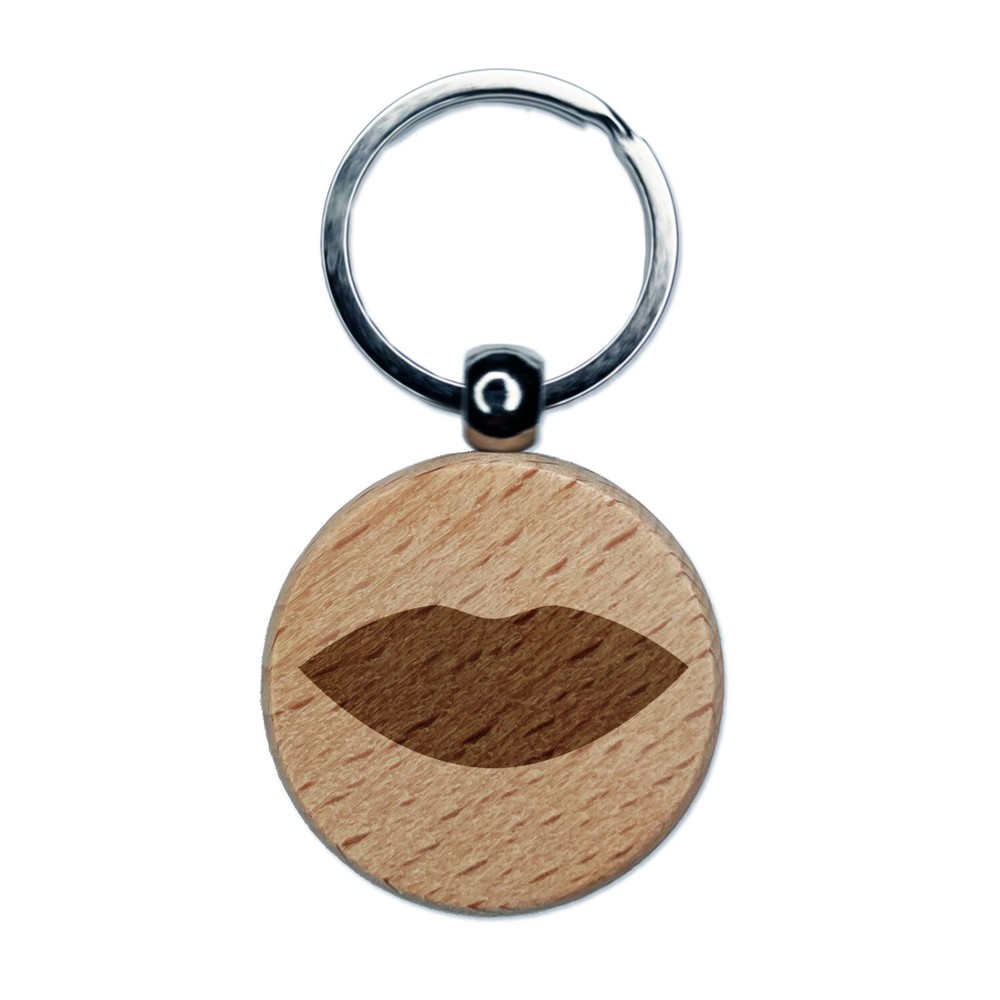 Lips Mouth Solid Engraved Wood Round Keychain Tag Charm