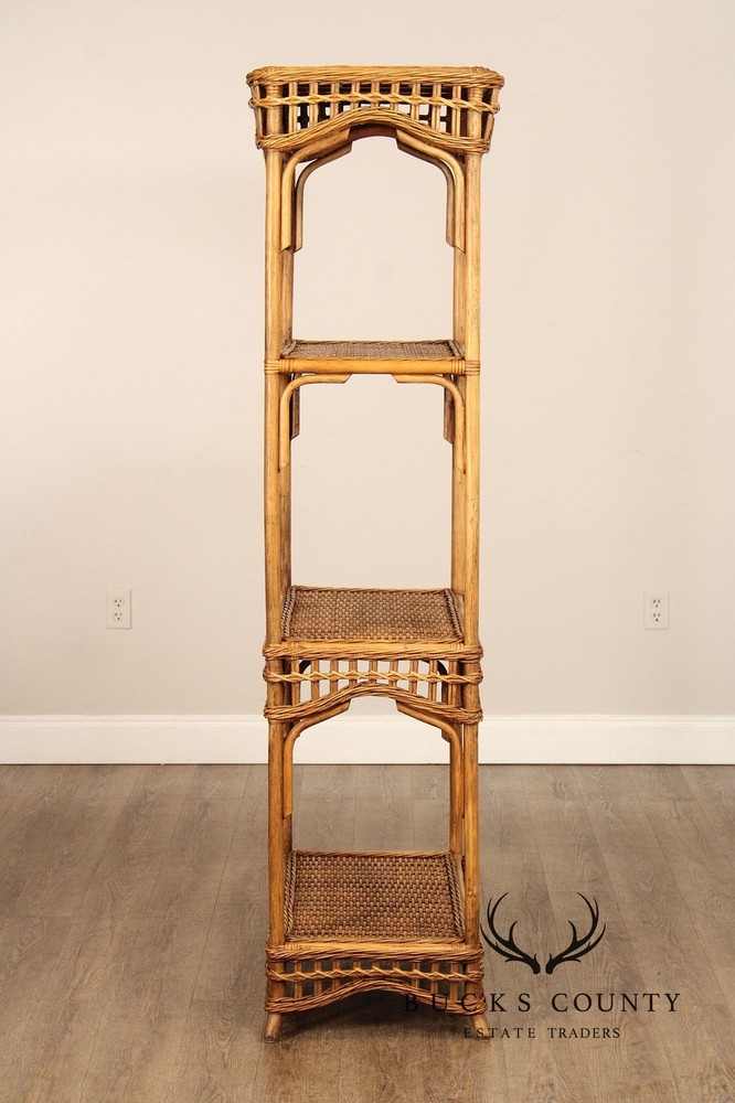 Vintage Bamboo and Wicker Etagere