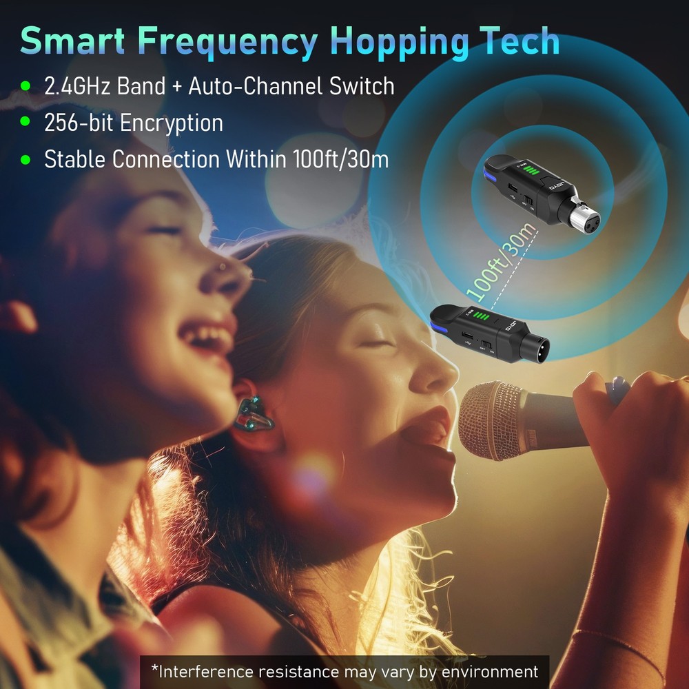 JOYO Wireless Microphone System 4-Channel XLR Transmitter Receiver Dynamic (OP)