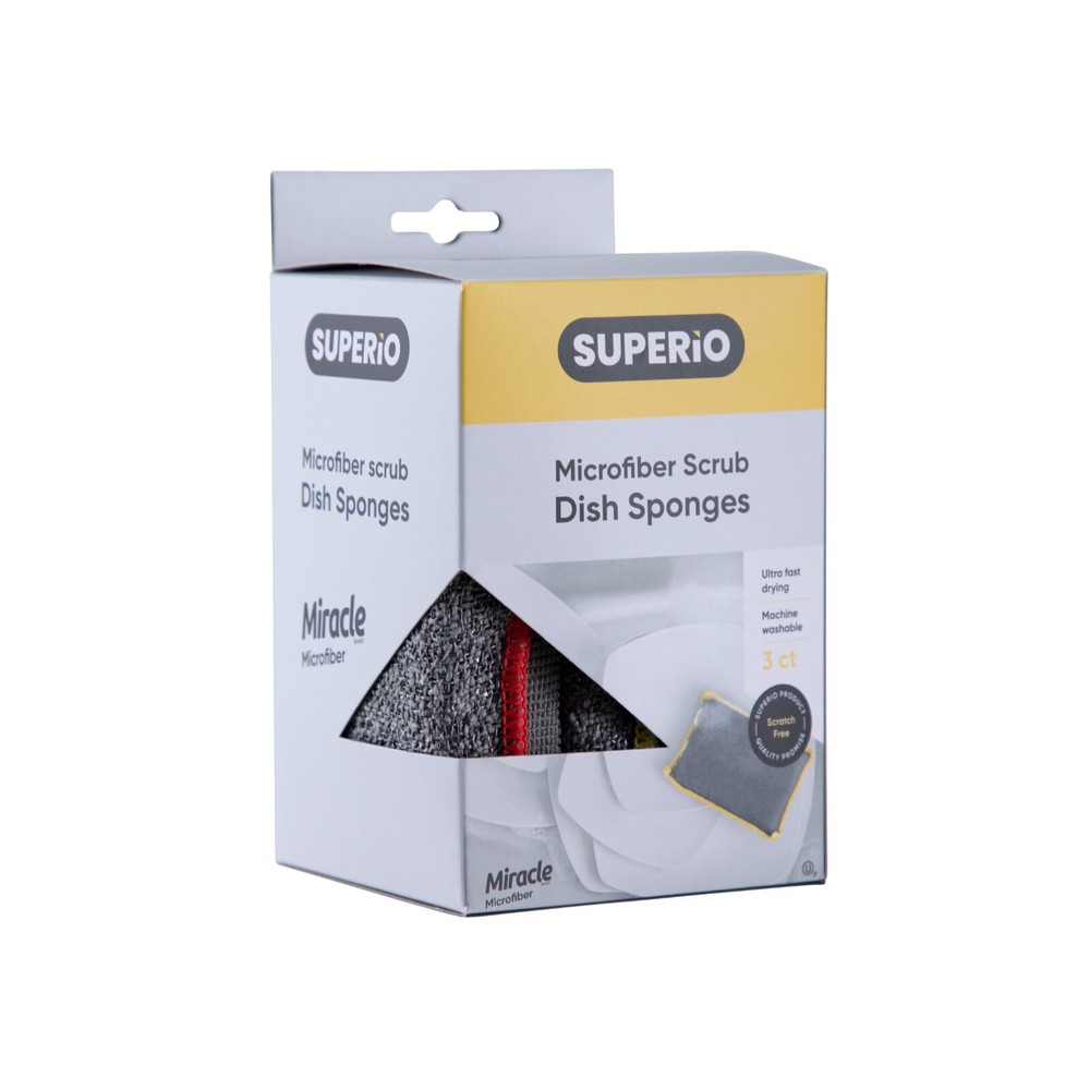 Superio Miracle Microfiber Sponge for Kitchen Onyx Grey 12 pc with colored edge