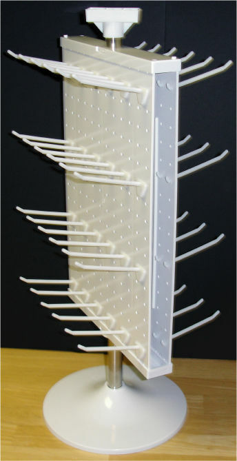 2 Sided Plastic White Counter Top Peg Board Spinner Rack Display with Hooks