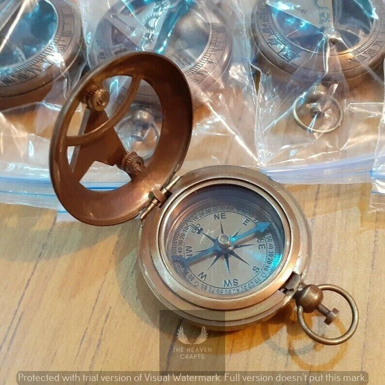 Push Button Antique Brass Sundial Compass Marine Gift items