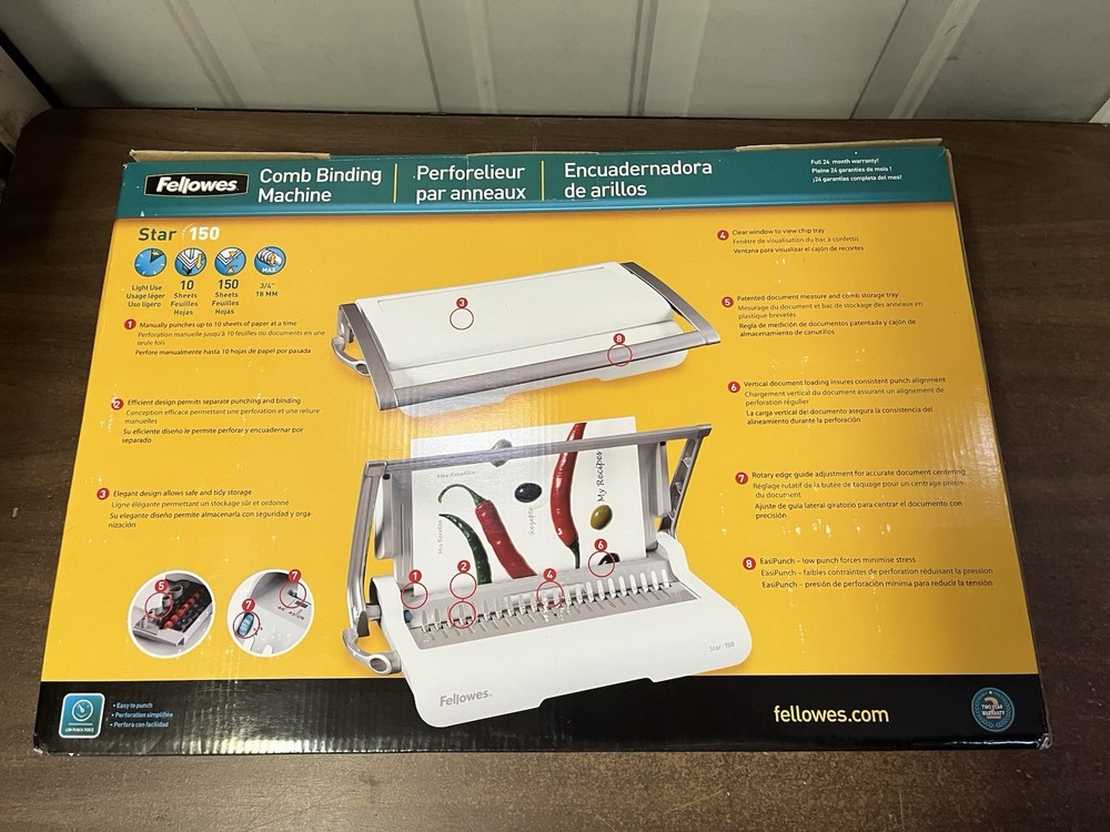 New In Box Fellowes Star 150 Manual Comb Binding Machine
