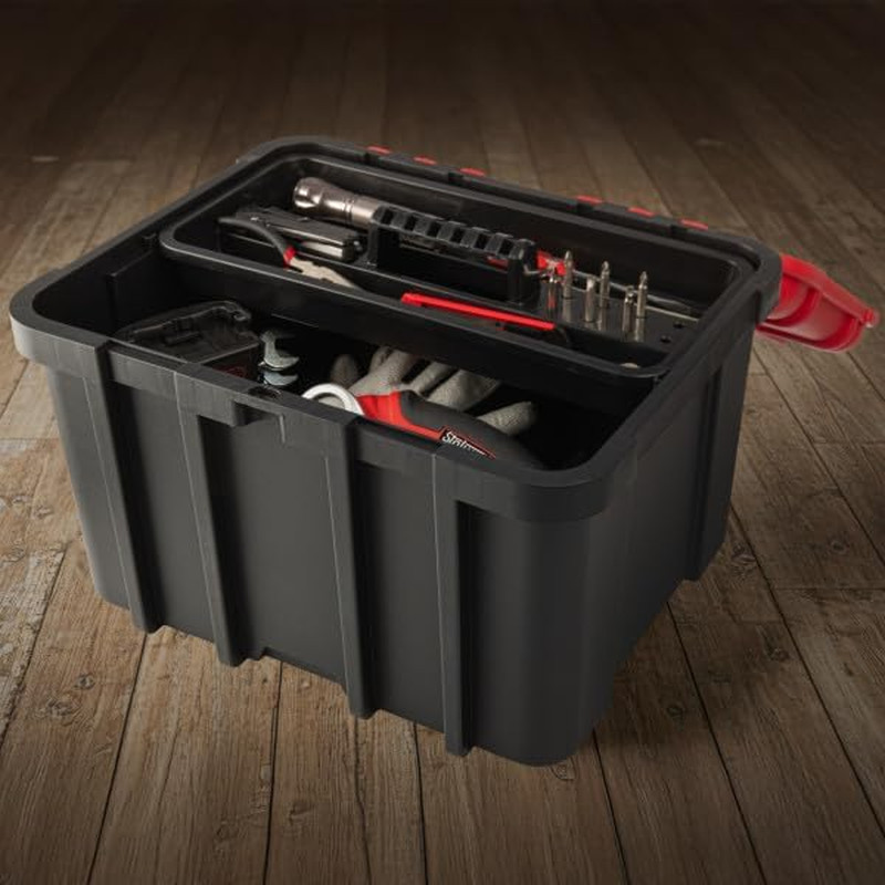 Plastic Tool Box Organizer - 18.7” Extra Large Portable Toolbox with Removable T