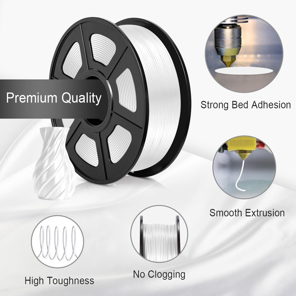 SUNLU SILK PLA+ 1.75MM 1KG 2.2LBS Spool Silky White 3D Printing Material