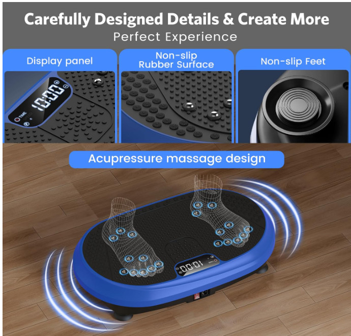 Vibration Plate Exercise Machine – Full Body Shaker w/ Bluetooth, Blue