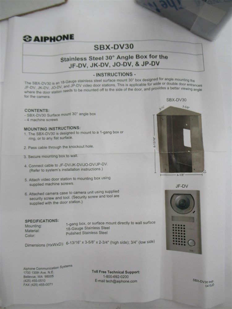 Aiphone SBX-DV30, 30 Degree Angle Box