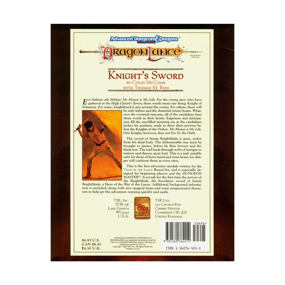 TSR Dragonlance Knight's Sword VG