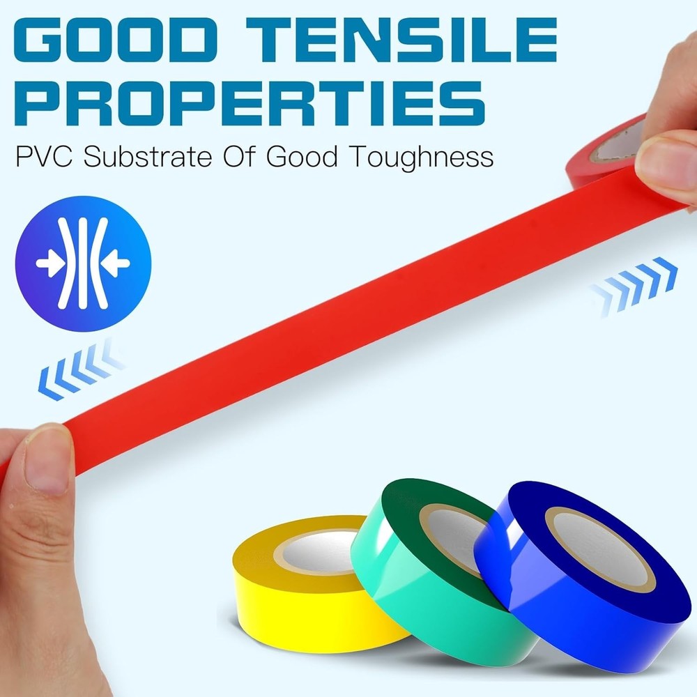 9 Rolls Coloured Electrical Tape - Professional White Black Red Multicolor