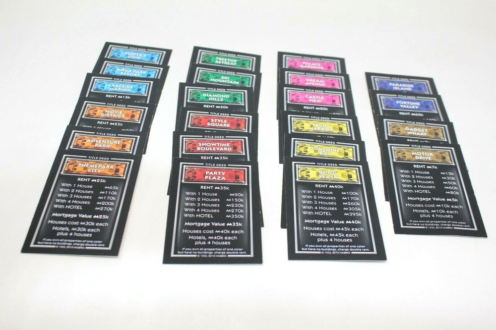 2012 Millionaire Monopoly Game Replacement Pieces - 22 Title Deed Cards
