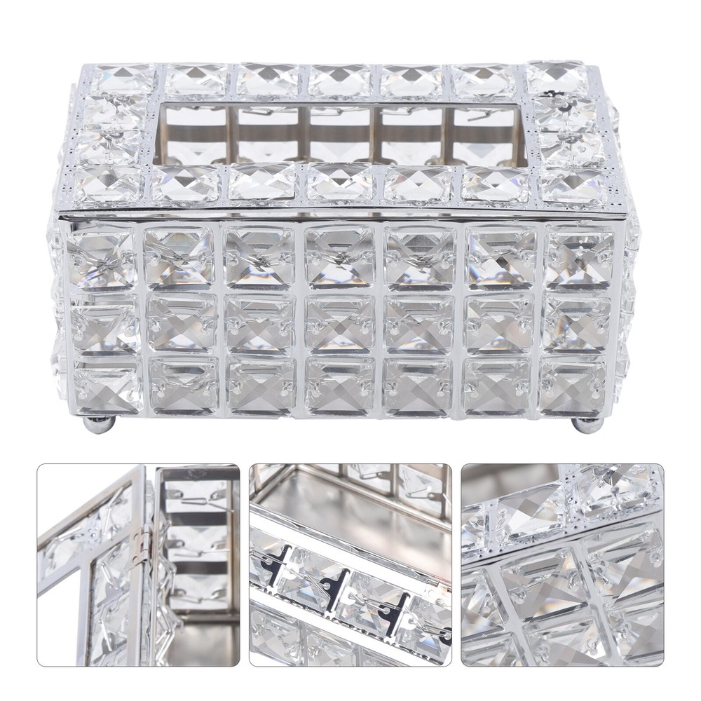 Rhinestone Rectangular Crystal Tissue Box Napkin Case Paper Tissue Holder Box US