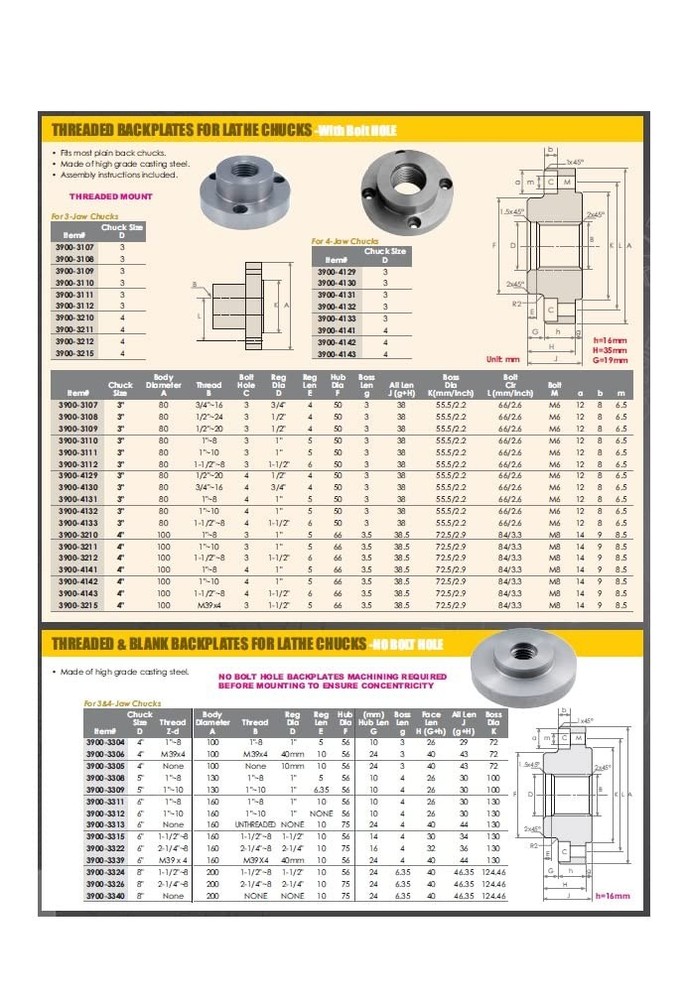 HHIP 3900-3210 3 Jaw Chuck-8 Threaded Backplate, 4
