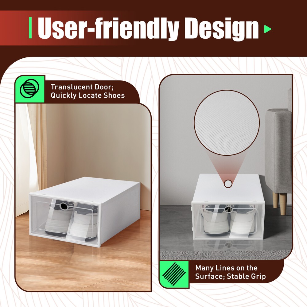 20pcs Large Plastic Shoe Storage Boxes Drawer Stackable Foldable Organiser Clear