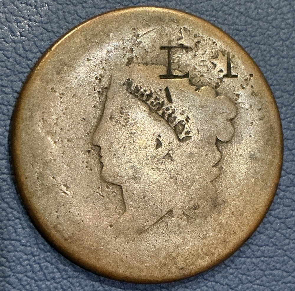 1816-1835 Large Cent Counter Stamped “E.I.” – Unknown Origin Stamped