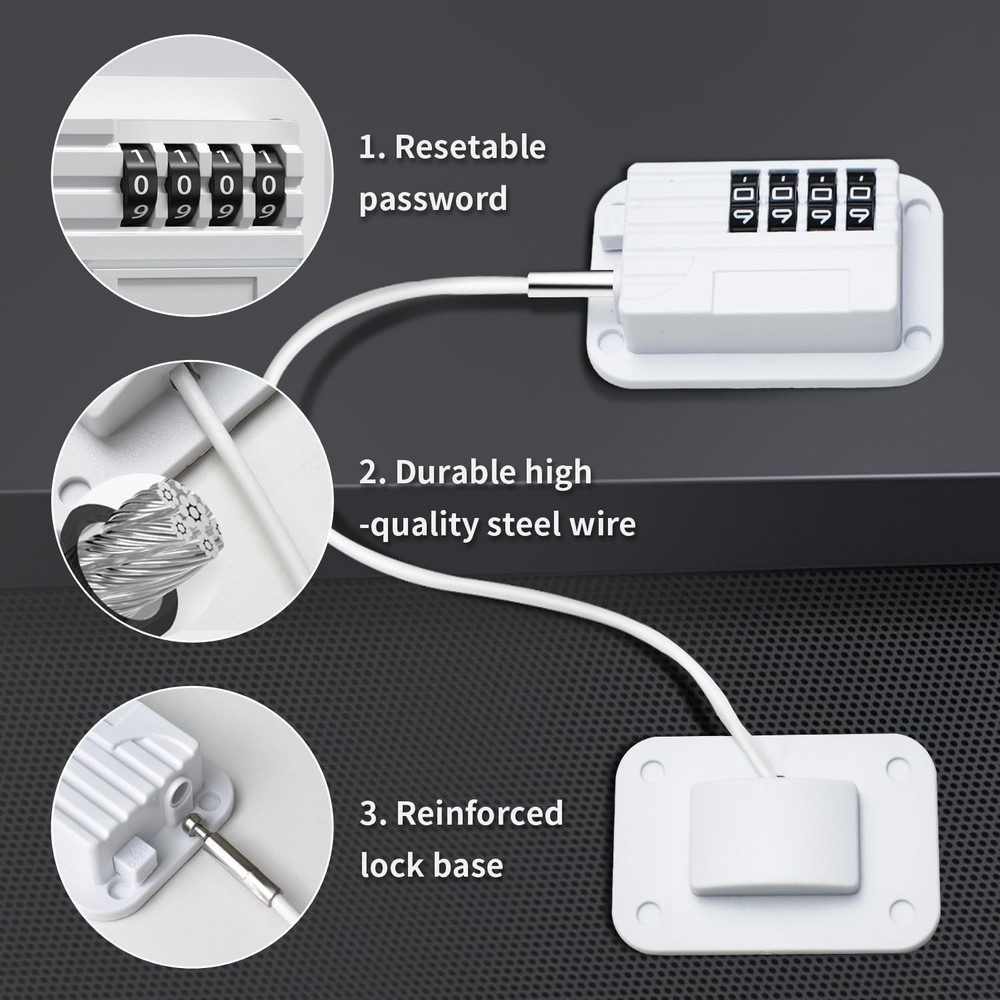 Refrigerator Lock - Upgraded Combination for Upright Freezer, White