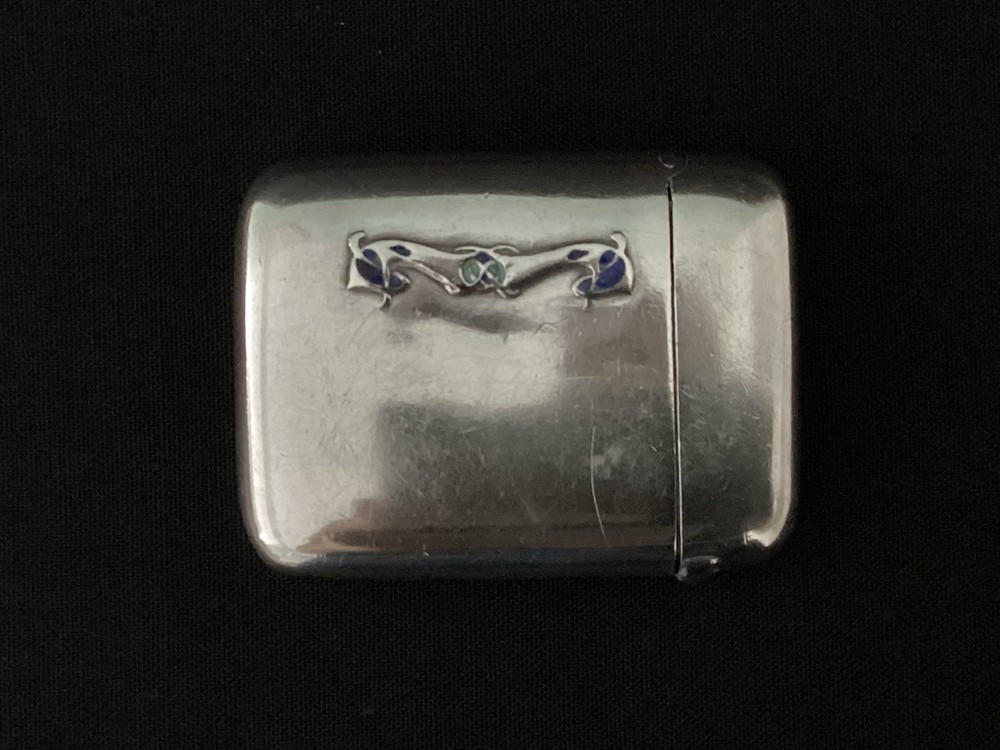 Sterling Silver And Enamel Vesta Case By Archibald Knox.