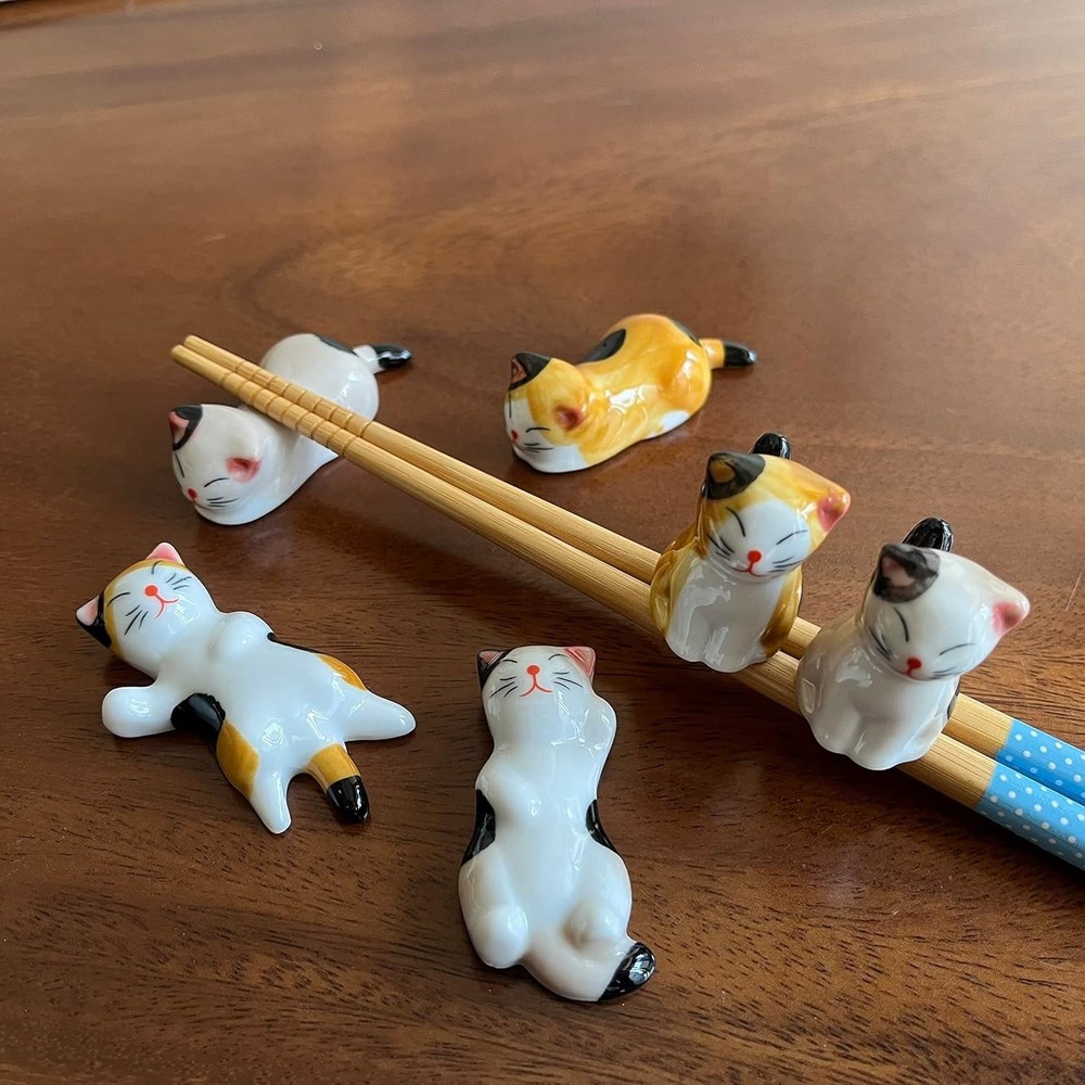 Durable Cute Cat Ceramic Chopsticks Rest – 6PCS for Fun Dining Experiences