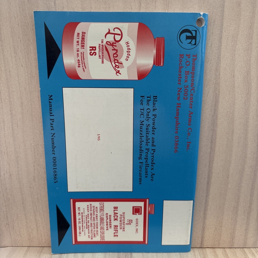 Original Factory T/C Thompson Center Thunder Hawk Muzzleloader Owners Manual