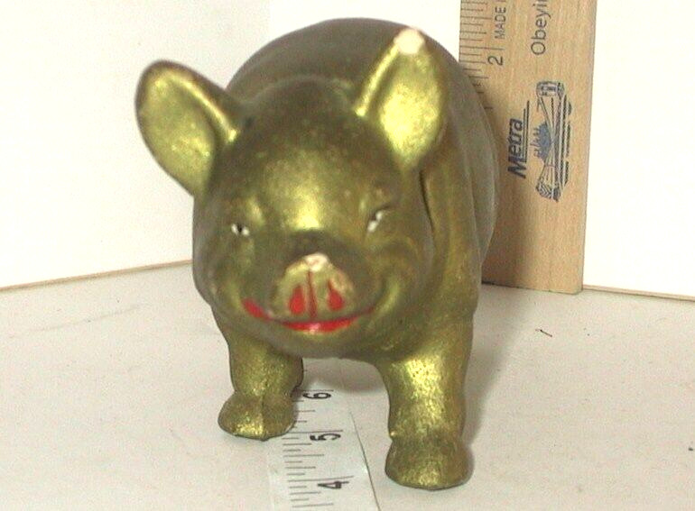 Antique German GREEN GOLD PIG Compo Candy Container St Patrick