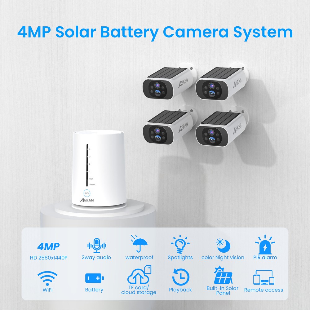 ANRAN Wireless Security Camera System Solar 4MP CCTV Spotlight Local Storage