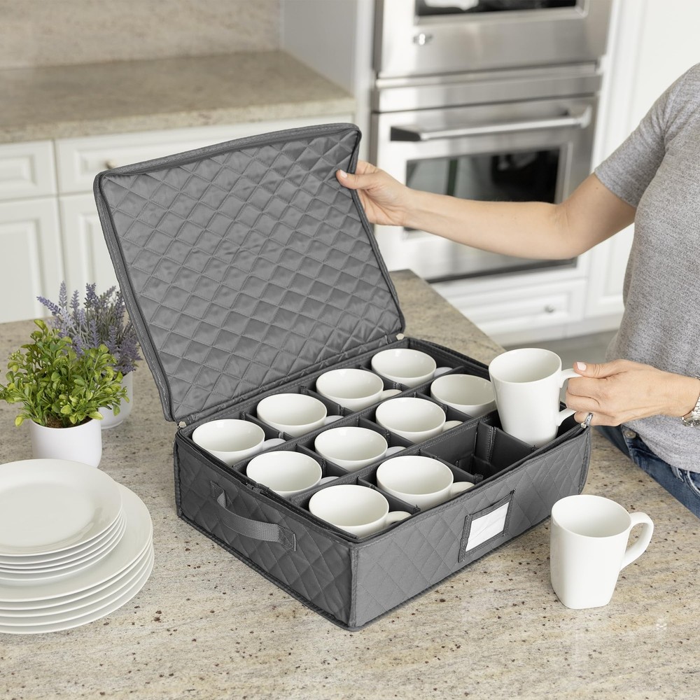 2 Pack China Cup Storage Chest, Holds 24 Coffee Cups/Mugs – Stackable Glassware