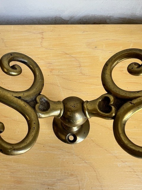 Solid Brass Double Coat Hook - Ornate Design 8” Wide