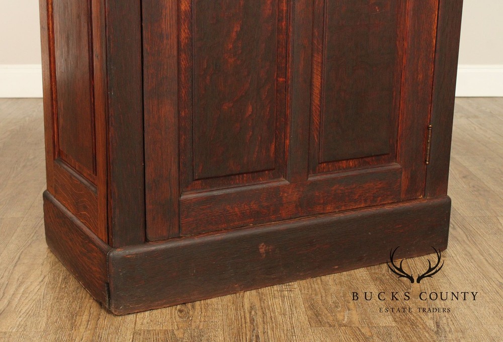 Antique Solid Oak Single Door Paneled Wardrobe