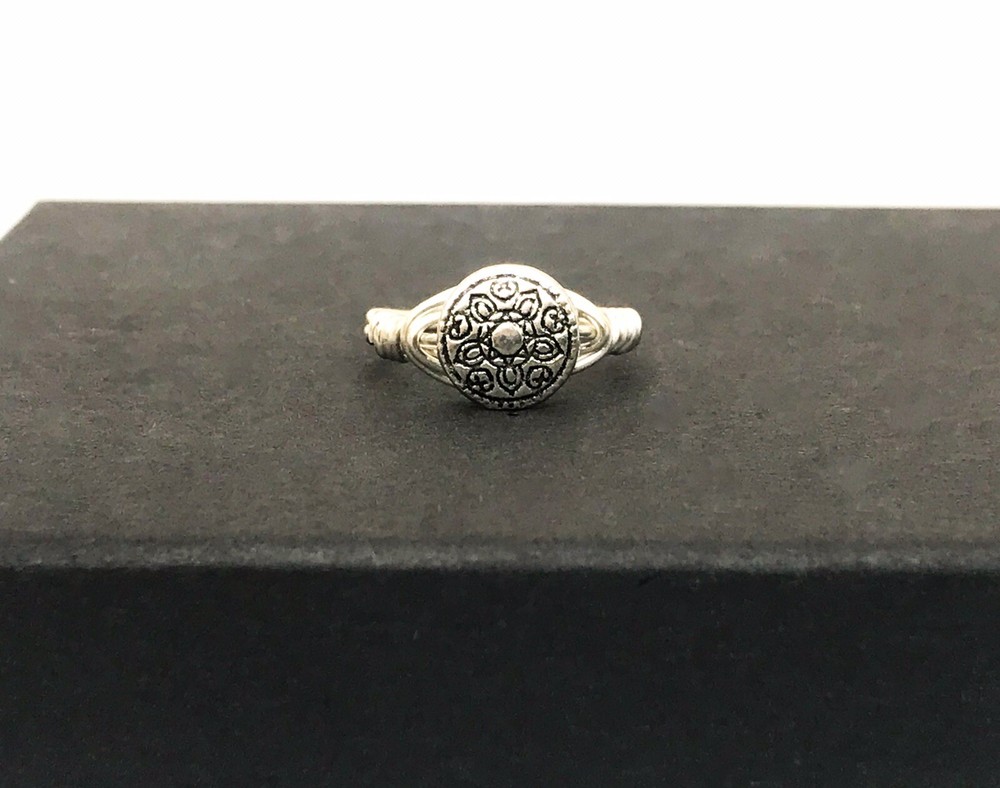 Silver Flower Wire Wrap Ring, Size 7