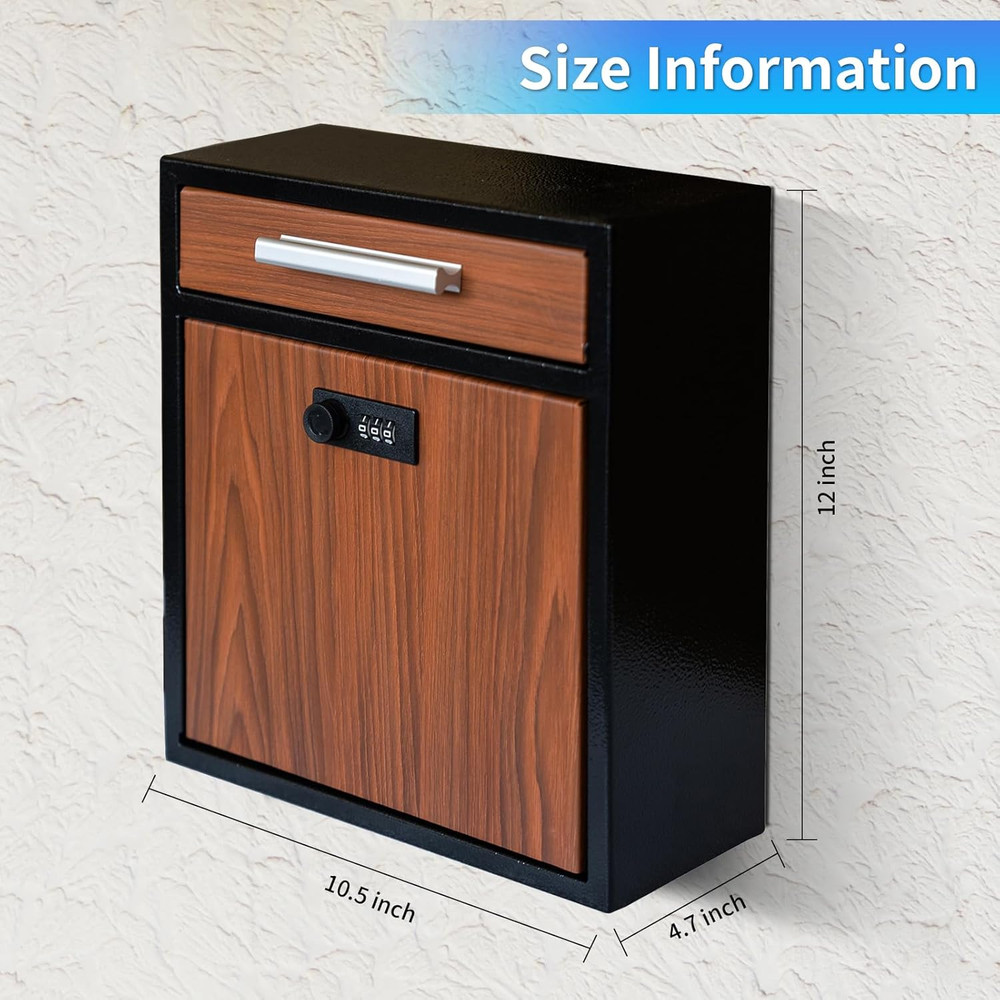 Vintage Wall-Mount Mailbox with Lock - Secure, Large Capacity Design