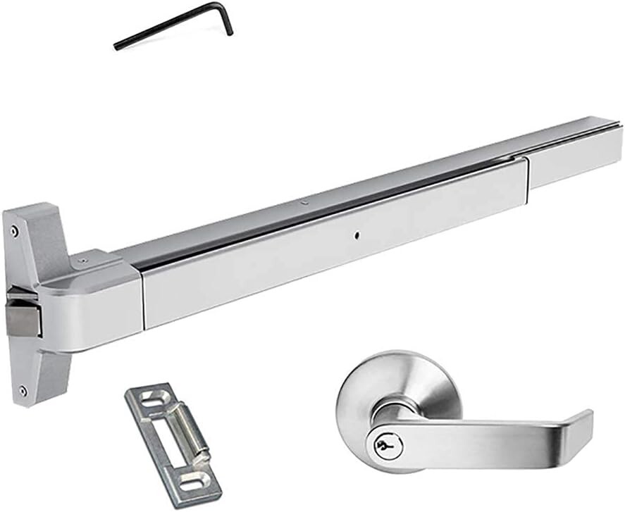 Push Bar Panic Exit Device Aluminum, with Exterior Lever