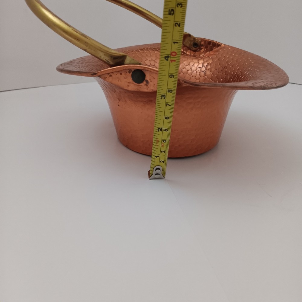 Vintage Copper Hammered  Basket with Brass Handle 8"