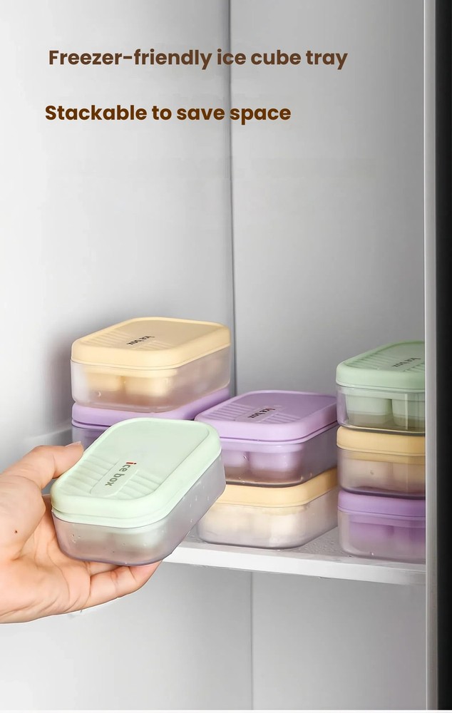 3-pack mini ice cube tray with lid and bin - 6-cubes each,easy remove and sta...