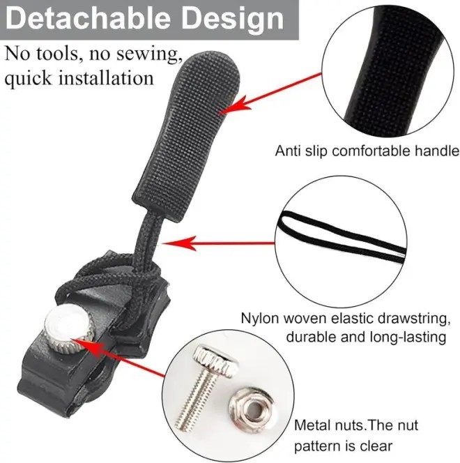 6-Pack(2*Large, 2*Medium, 2*Small) Universal Zipper RepairTool Adjustable zipper