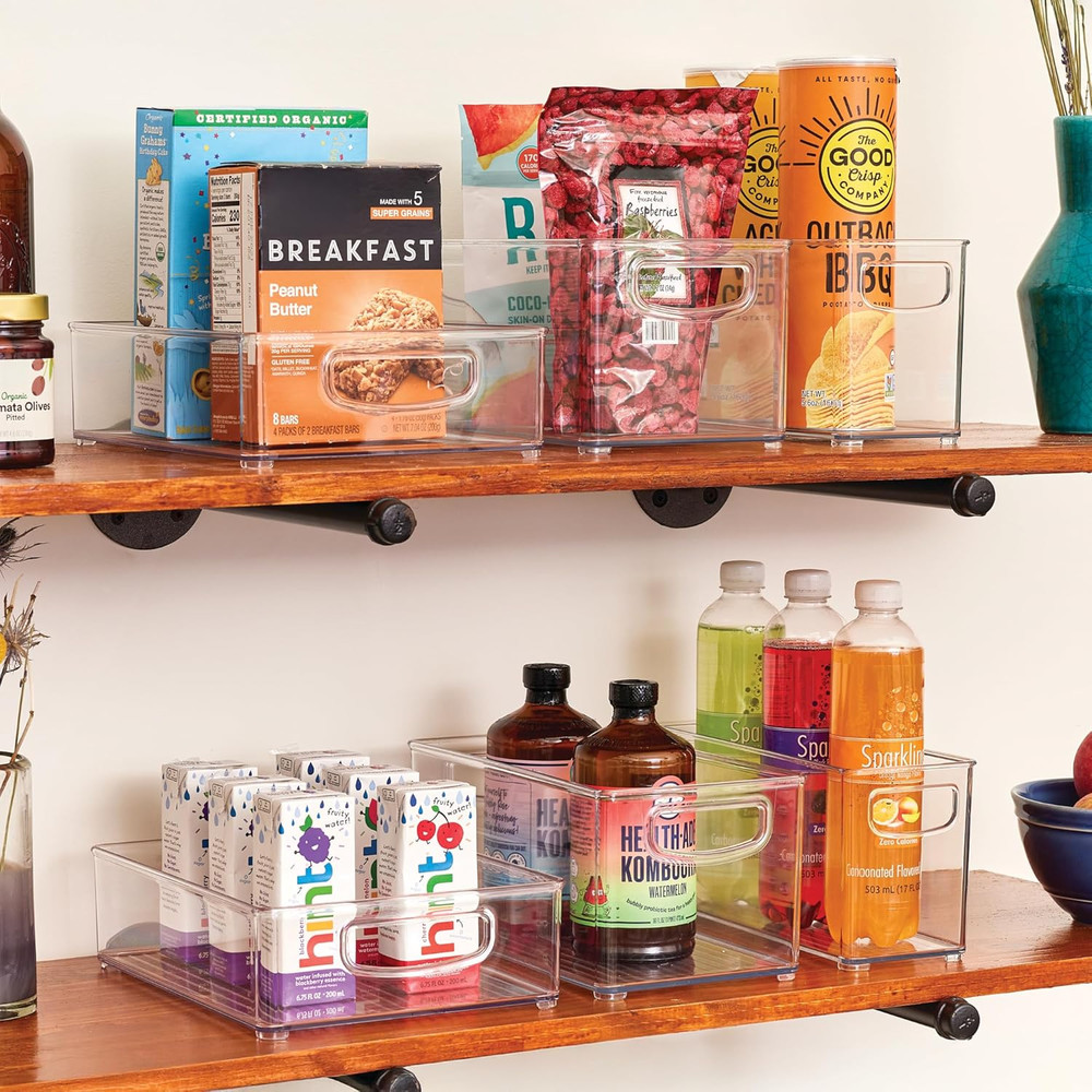 Stackable Pantry Bins, 2 Small, 2 Medium, and 2 Large Bins, 6 Pack, Clear, Made