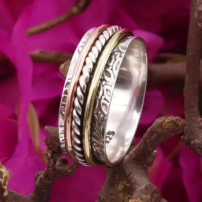 925 Sterling Silver Brass Copper, Solid Silver, Band Ring, Unisex, Spinner Ring
