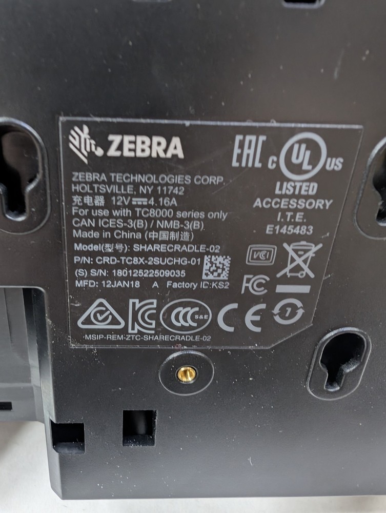 Zebra TC8000 Mobile Computer ShareCradle 4 Batteries Power Supply Tested