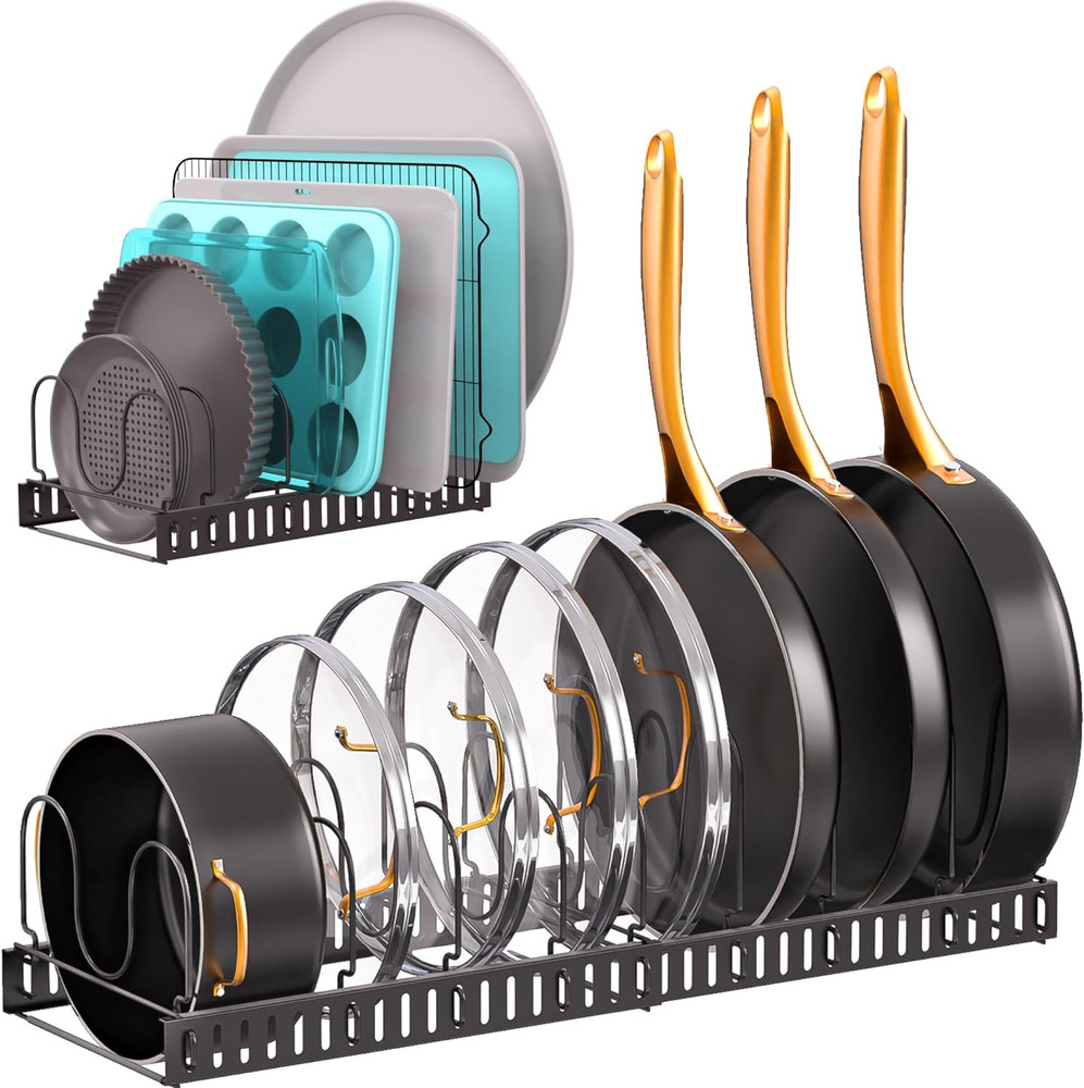 Bakeware Pots and Pans Organizer under Cabinet, 10 Adjustable Compartments Cooki