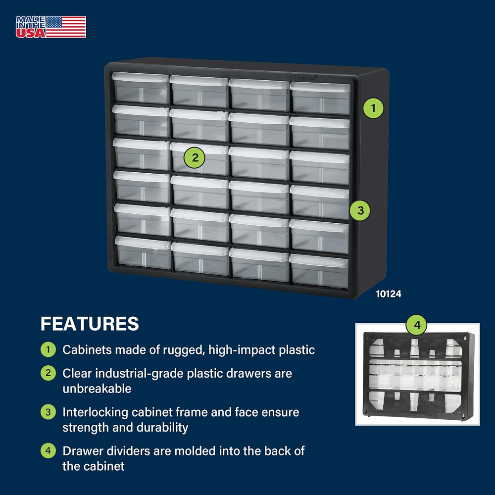 24-Compartment Drawer Bin Hardware Tool Organizer Garage Storage Plastic Cabinet