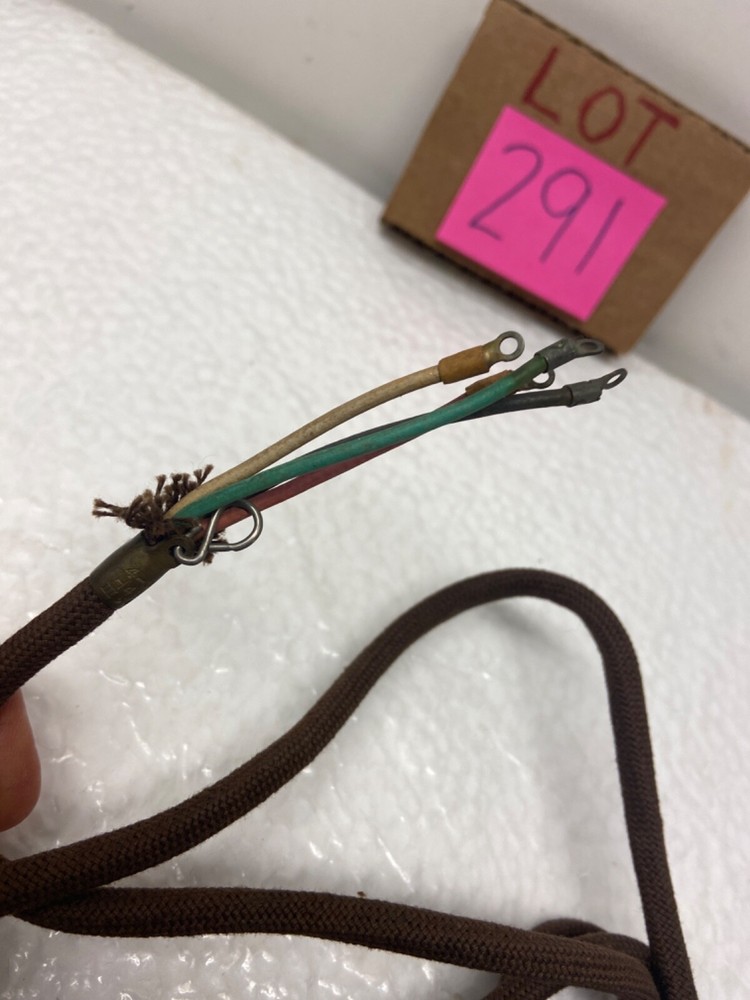W.E. 4'0" BROWN CLOTH HANDSET LINE CORD 1944 DATED BRASS COLLAR ~ 3 SPADE-4 LOOP
