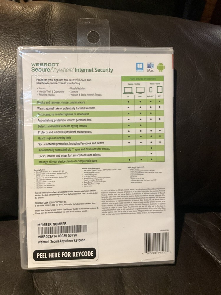 Webroot Secure Anywhere Internet Security Plus 3 Devices Factory Sealed New