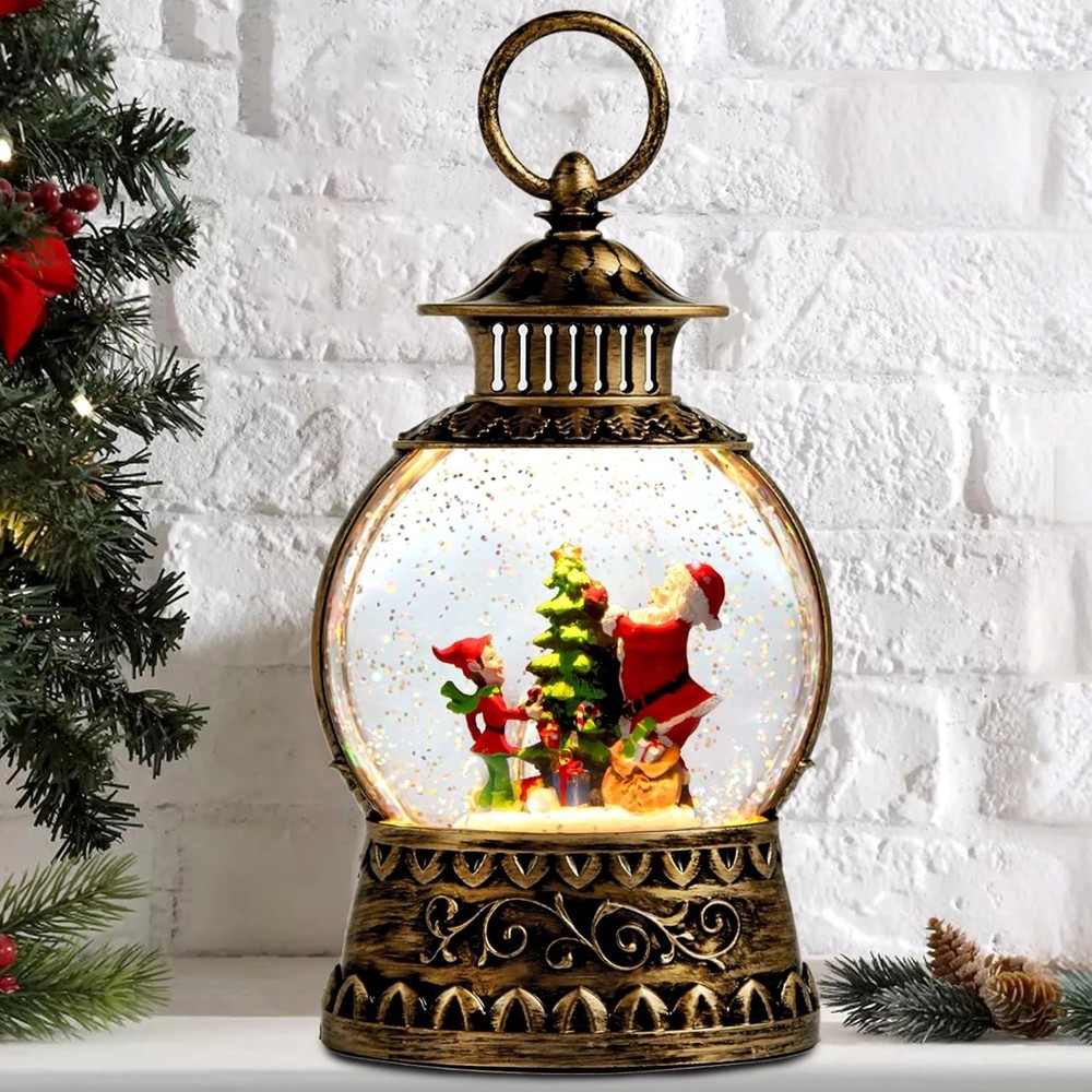 Vintage Santa Snow Globe Lantern - Musical & Timer Function for Festive Cheer