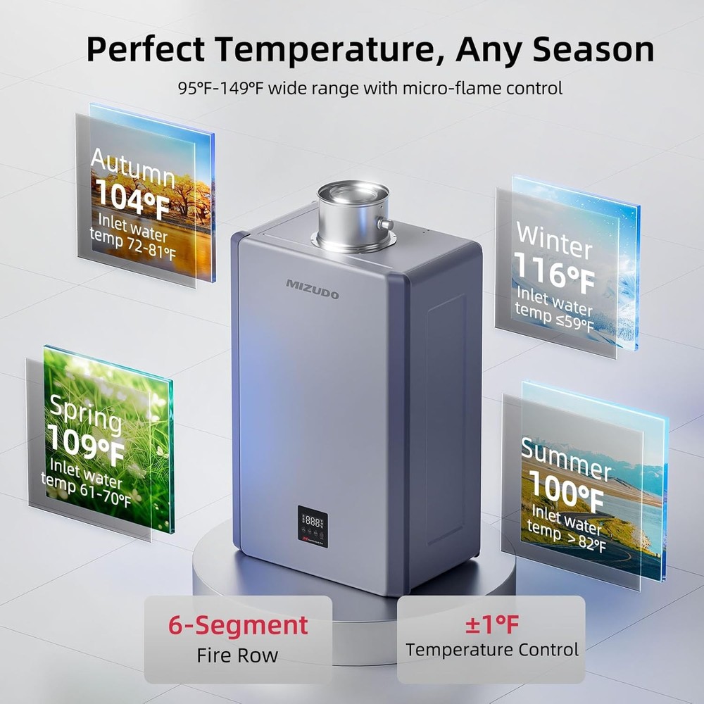 MIZUDO 199k BTU Tankless Water Heater Natural Gas Smart WiFi Max 10.3 GPM