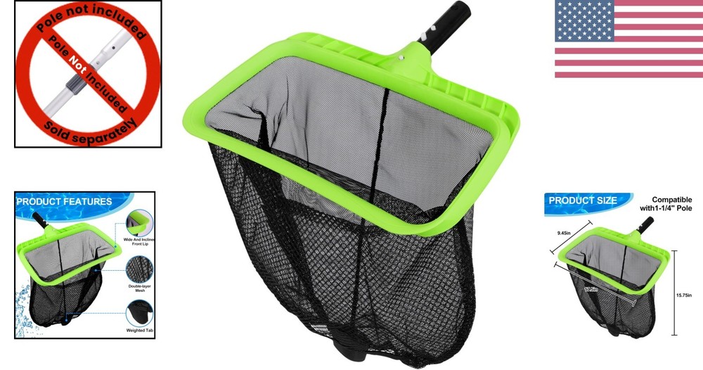 Durable Double-Layer Pool Leaf Skimmer Net with Reinforced Frame & Easy Grip