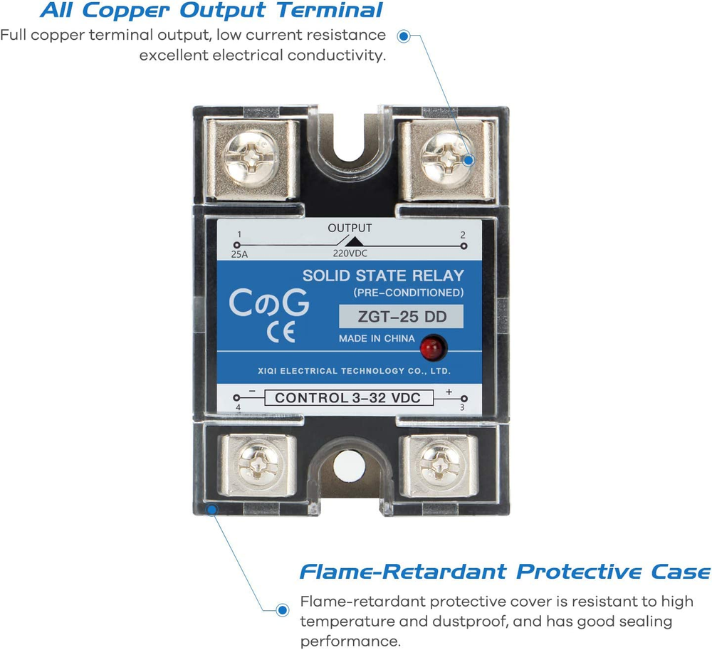 Solid State Relay SSR-25DD, DC to DC Input/Output, 3-32VDC, 25A, Plastic Cover
