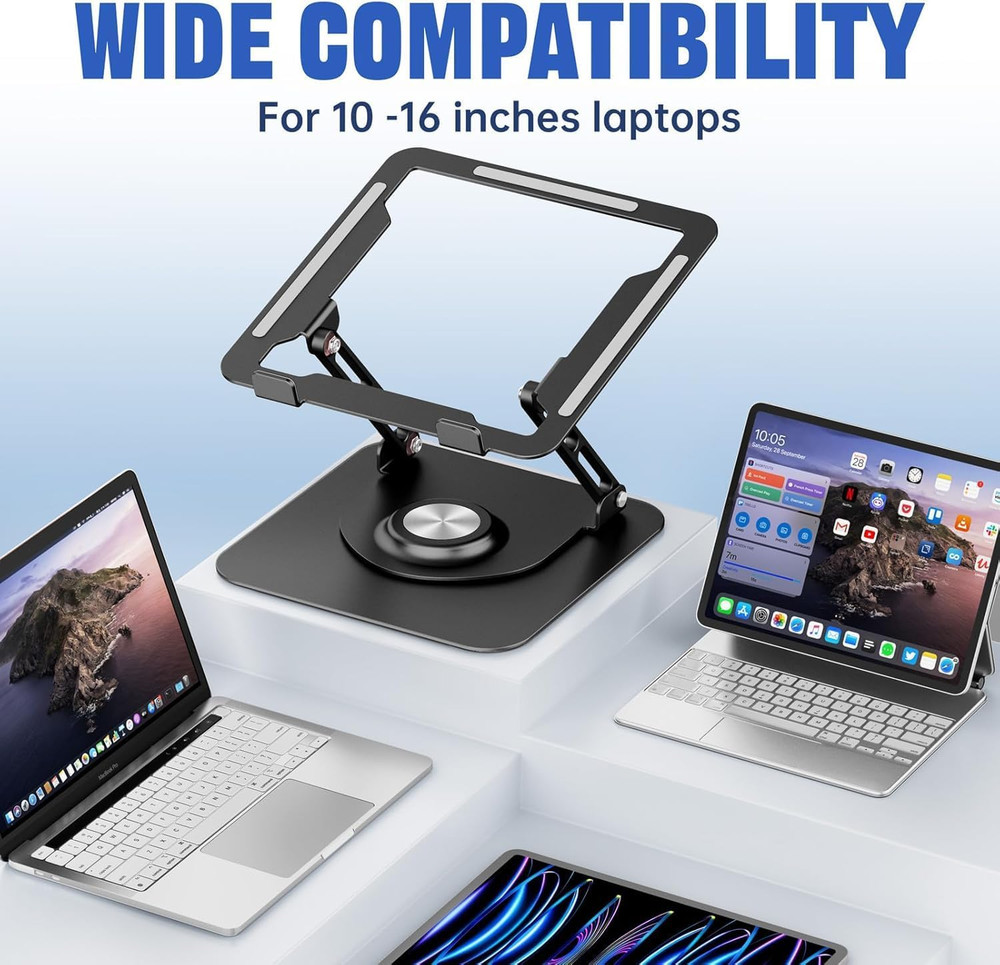 Laptop Stand for Desk, Adjustable Computer Stand with 360° Rotating Base, Ergono