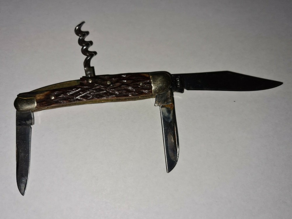 Precise SIlver Eagle #440 Pocket Knife 4 Function Wood Grain Handle Awesome
