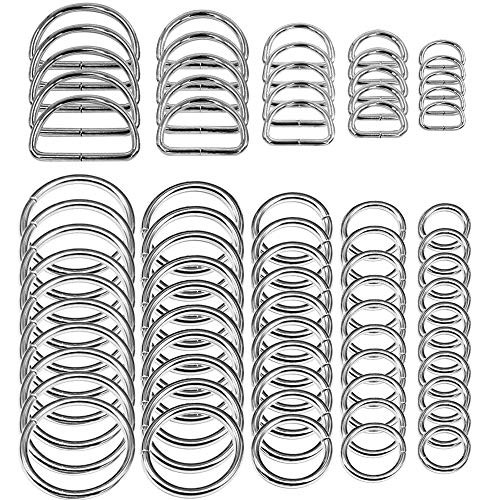 50 Pcs Assorted Sliver O Ring & 20 Pcs Multi-Purpose Metal D Ring for